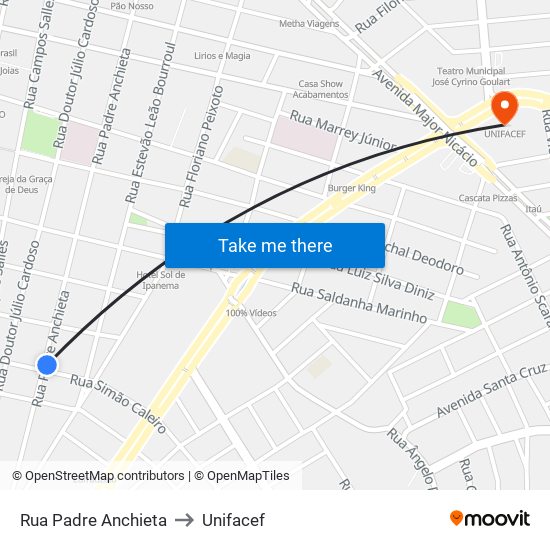 Rua Padre Anchieta to Unifacef map