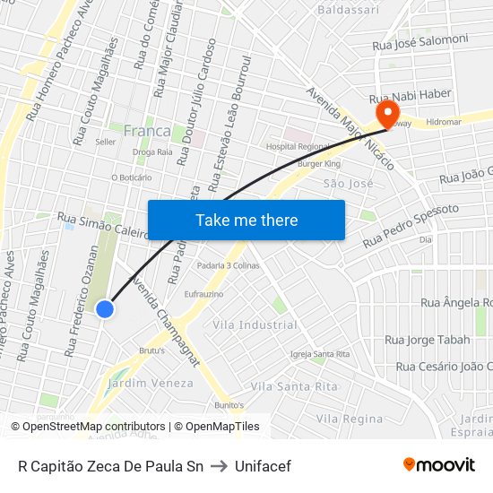 R Capitão Zeca De Paula Sn to Unifacef map