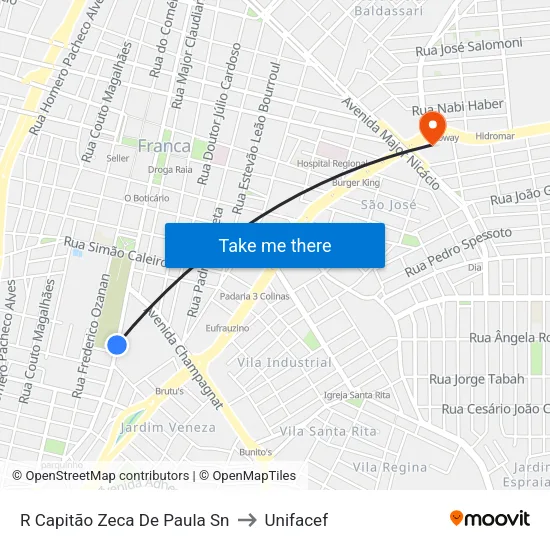 R Capitão Zeca De Paula Sn to Unifacef map