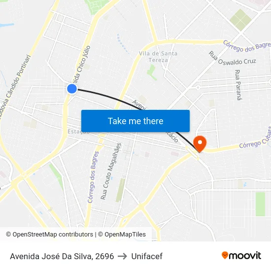 Avenida José Da Silva, 2696 to Unifacef map