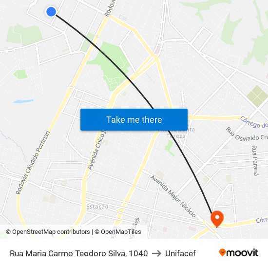 Rua Maria Carmo Teodoro Silva, 1040 to Unifacef map