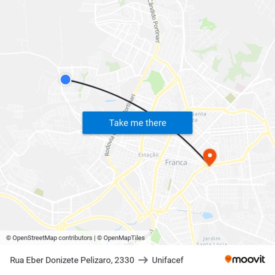 Rua Eber Donizete Pelizaro, 2330 to Unifacef map