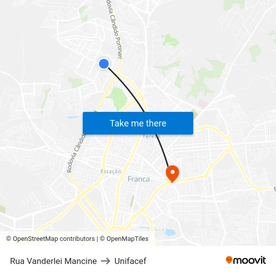 Rua Vanderlei Mancine to Unifacef map