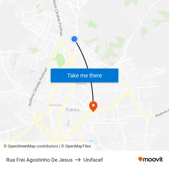 Rua Frei Agostinho De Jesus to Unifacef map