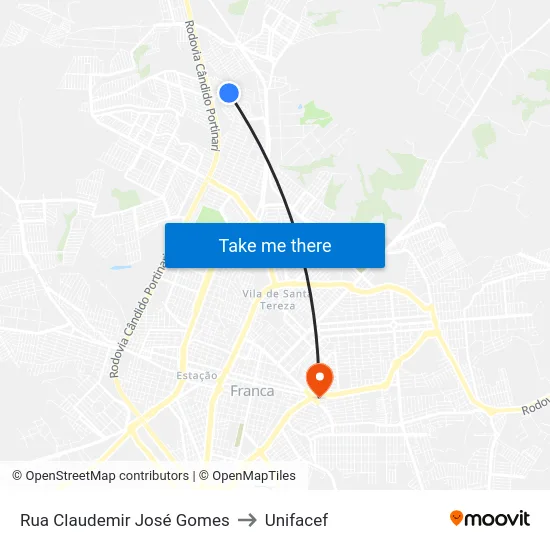 Rua Claudemir José Gomes to Unifacef map