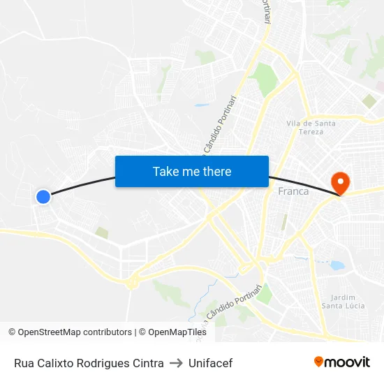 Rua Calixto Rodrigues Cintra to Unifacef map
