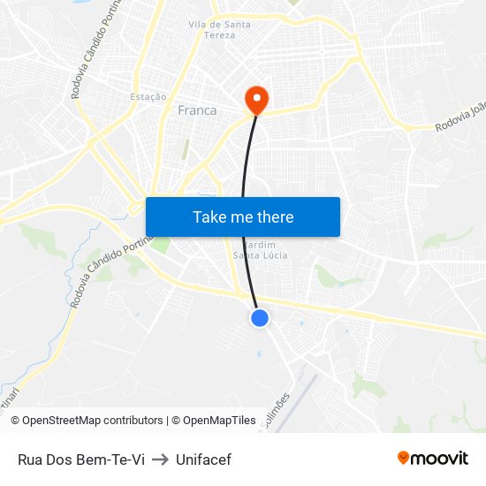 Rua Dos Bem-Te-Vi to Unifacef map