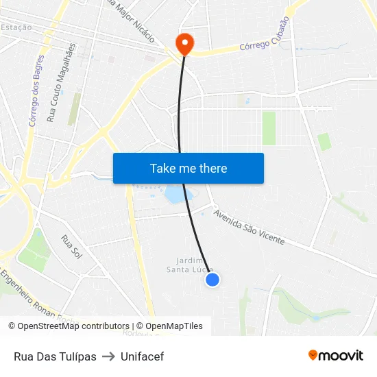 Rua Das Tulípas to Unifacef map