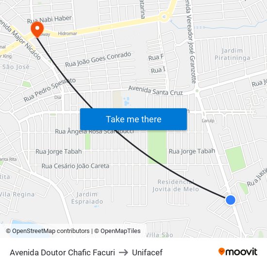 Avenida Doutor Chafic Facuri to Unifacef map