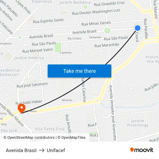 Avenida Brasil to Unifacef map