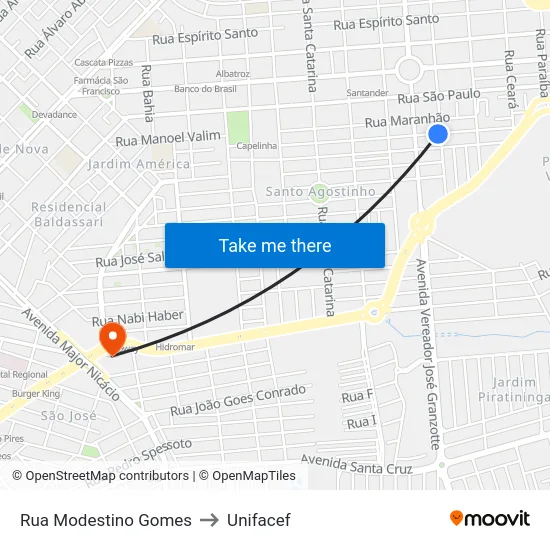 Rua Modestino Gomes to Unifacef map