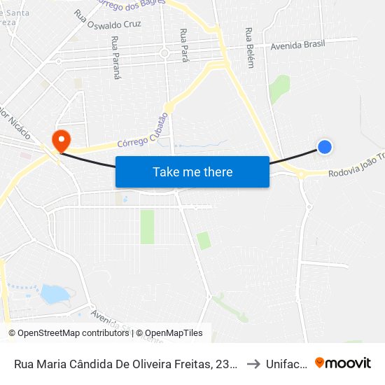 Rua Maria Cândida De Oliveira Freitas, 2301 to Unifacef map