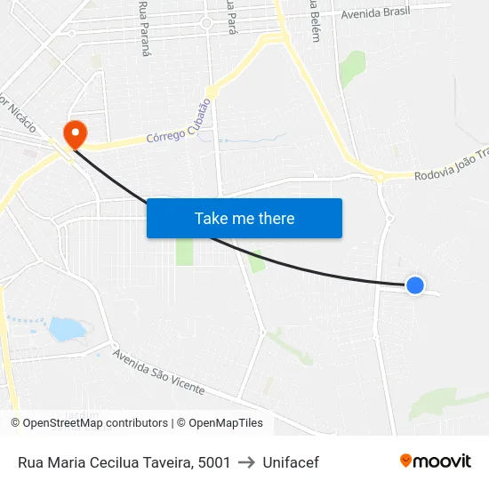 Rua Maria Cecilua Taveira, 5001 to Unifacef map