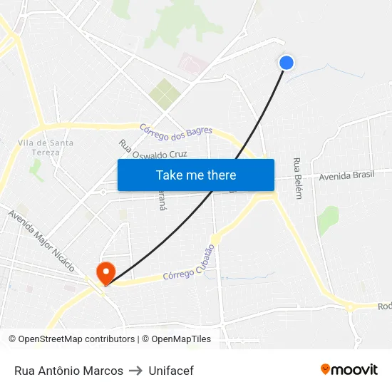 Rua Antônio Marcos to Unifacef map