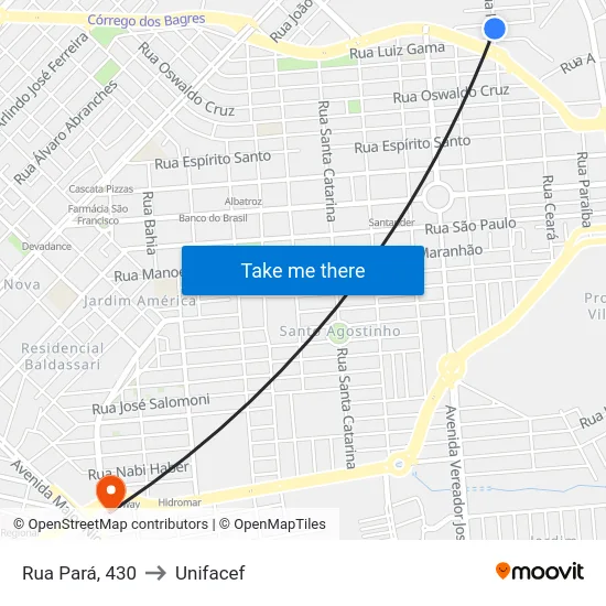 Rua Pará, 430 to Unifacef map