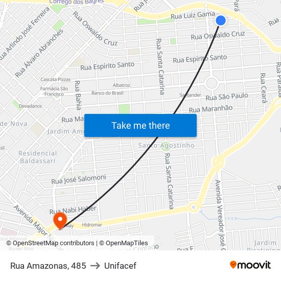 Rua Amazonas, 485 to Unifacef map