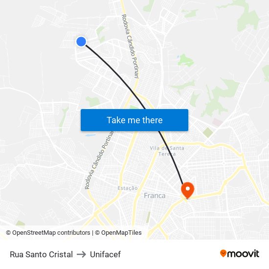 Rua Santo Cristal to Unifacef map