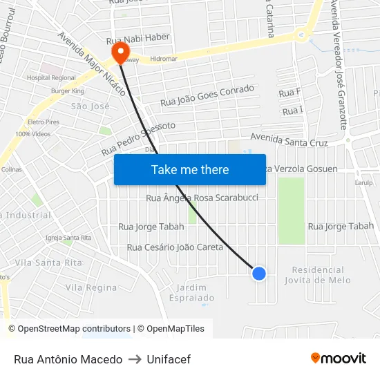 Rua Antônio Macedo to Unifacef map