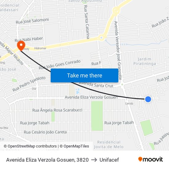 Avenida Eliza Verzola Gosuen, 3820 to Unifacef map