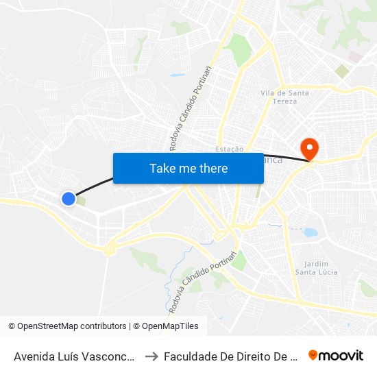 Avenida Luís Vasconcelos Pelizaro to Faculdade De Direito De Franca - Facef map