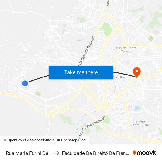 Rua Maria Furini De Souza to Faculdade De Direito De Franca - Facef map