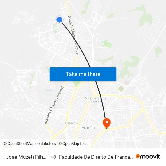 Jose Muzeti Filho 727 to Faculdade De Direito De Franca - Facef map