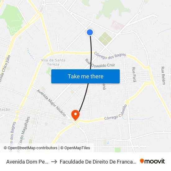 Avenida Dom Pedro I to Faculdade De Direito De Franca - Facef map