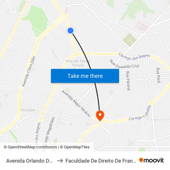 Avenida Orlando Dompieri to Faculdade De Direito De Franca - Facef map