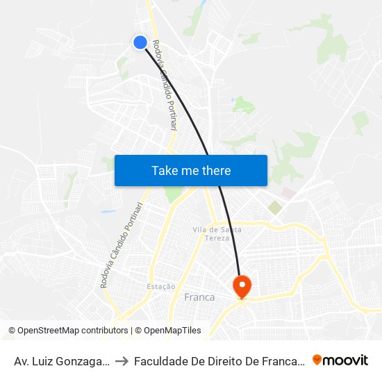 Av. Luiz Gonzaga 330 to Faculdade De Direito De Franca - Facef map