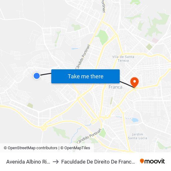 Avenida Albino Ribeiro to Faculdade De Direito De Franca - Facef map