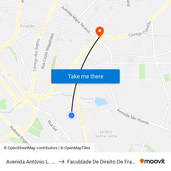 Avenida Antônio L. Caetano to Faculdade De Direito De Franca - Facef map