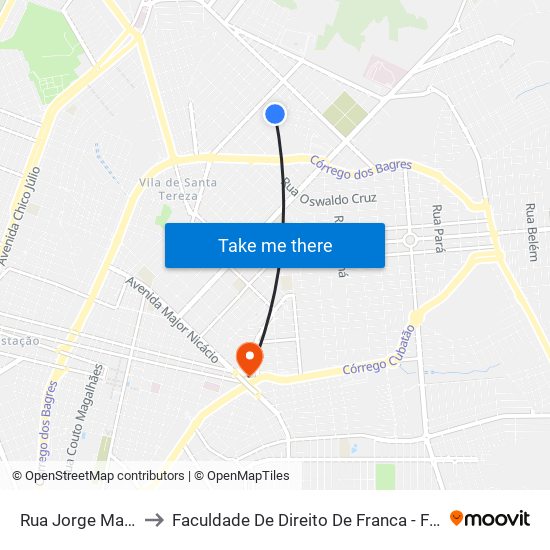 Rua Jorge Matar to Faculdade De Direito De Franca - Facef map