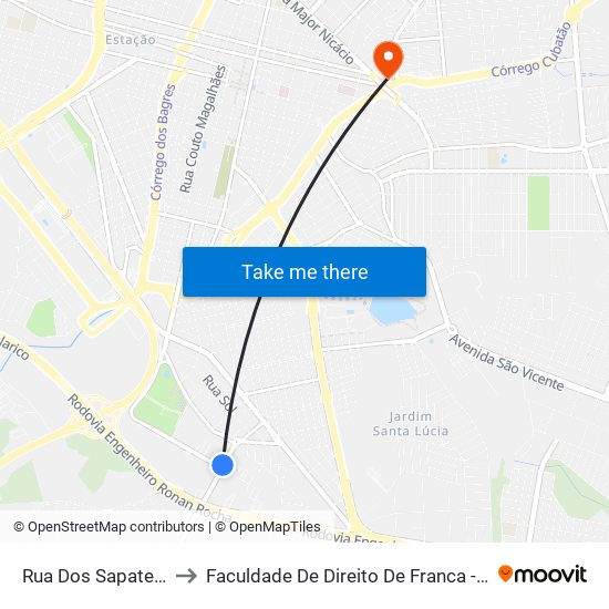 Rua Dos Sapateiros to Faculdade De Direito De Franca - Facef map