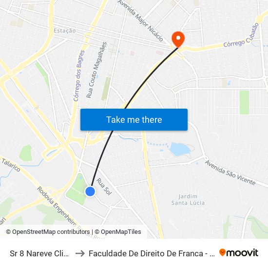 Sr 8 Nareve Clinica to Faculdade De Direito De Franca - Facef map