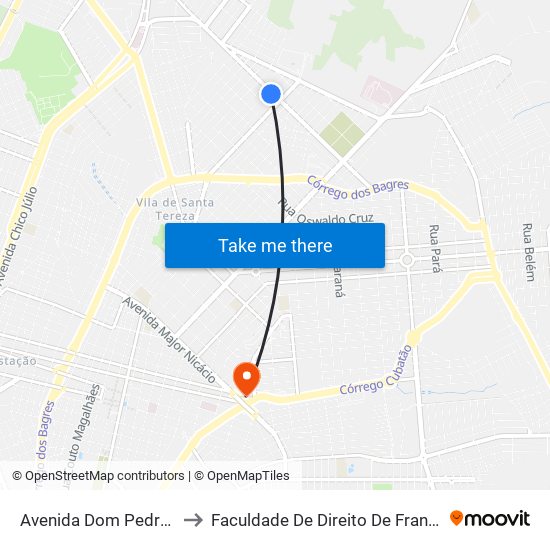 Avenida Dom Pedro I, 985 to Faculdade De Direito De Franca - Facef map