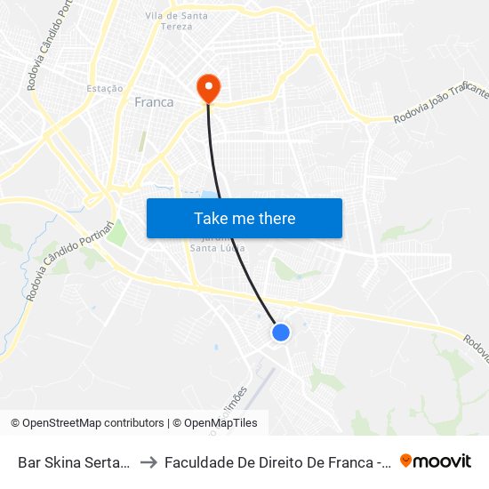 Bar Skina Sertaneja to Faculdade De Direito De Franca - Facef map