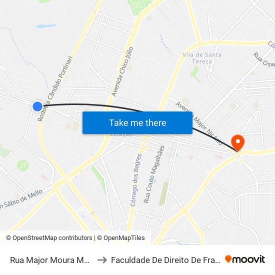 Rua Major Moura Matos, 431 to Faculdade De Direito De Franca - Facef map
