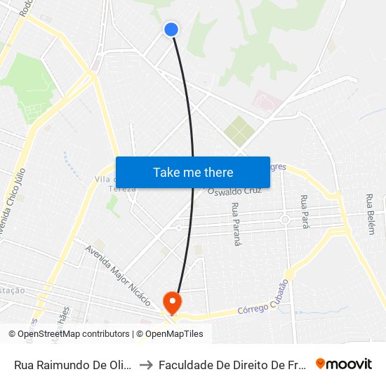 Rua Raimundo De Oliveira, 845 to Faculdade De Direito De Franca - Facef map