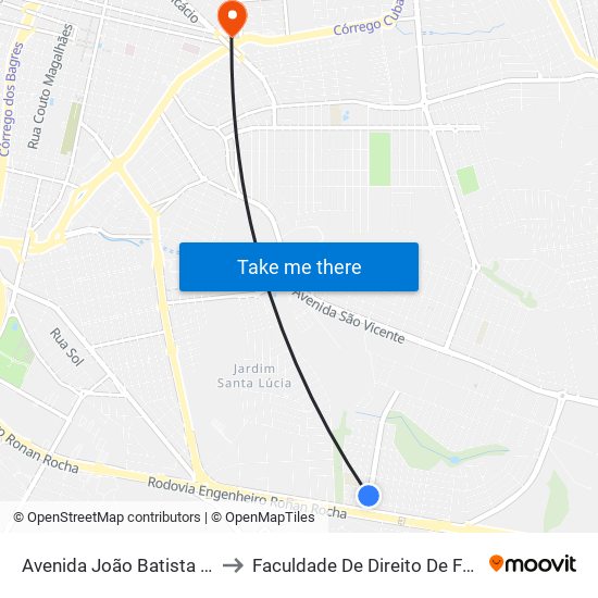 Avenida João Batista Paula Silva to Faculdade De Direito De Franca - Facef map