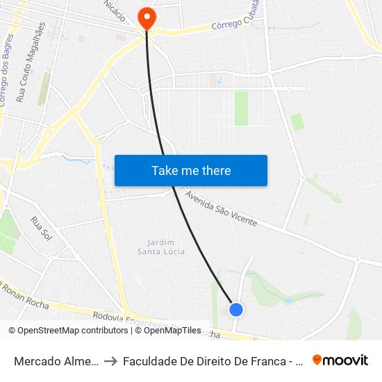 Mercado Almeida to Faculdade De Direito De Franca - Facef map
