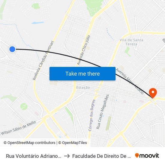 Rua Voluntário Adriano Cintra, 1269 to Faculdade De Direito De Franca - Facef map