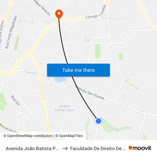 Avenida João Batista Paula Silva, 710 to Faculdade De Direito De Franca - Facef map