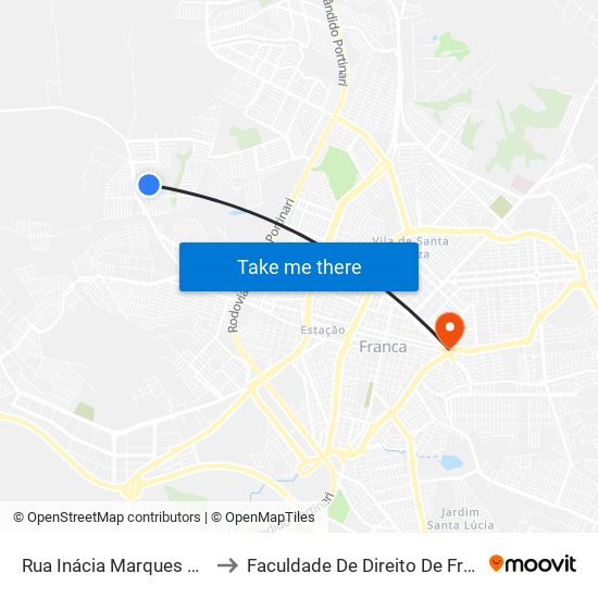 Rua Inácia Marques Reis, 2280 to Faculdade De Direito De Franca - Facef map