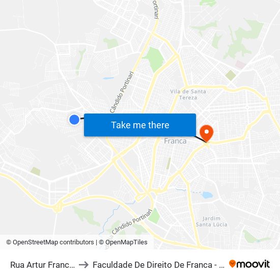 Rua Artur Franchini to Faculdade De Direito De Franca - Facef map