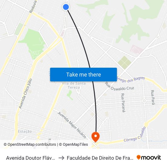 Avenida Doutor Flávio Rocha to Faculdade De Direito De Franca - Facef map