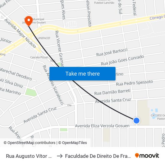 Rua Augusto Vítor Engholm to Faculdade De Direito De Franca - Facef map