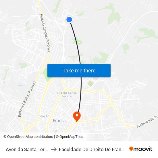 Avenida Santa Teresinha to Faculdade De Direito De Franca - Facef map