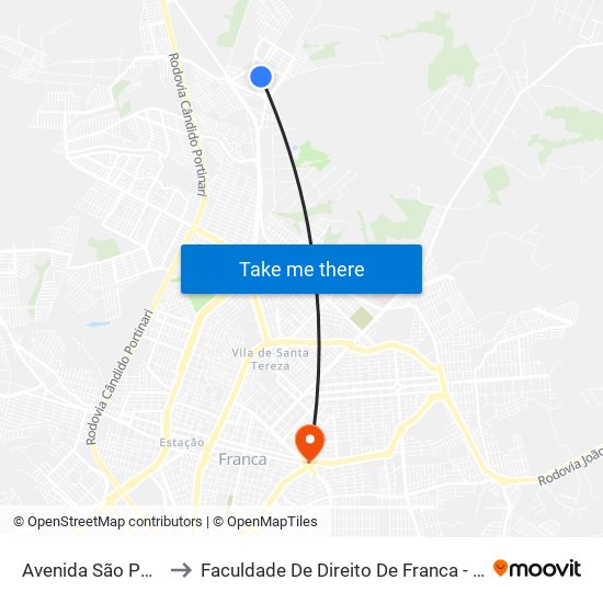 Avenida São Pedro to Faculdade De Direito De Franca - Facef map