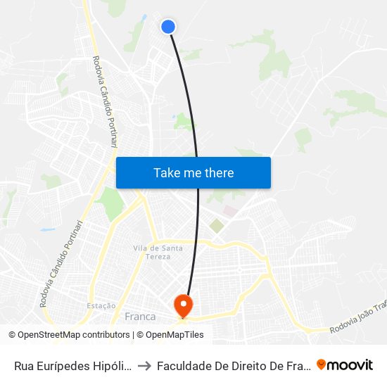 Rua Eurípedes Hipólito Tadeu to Faculdade De Direito De Franca - Facef map