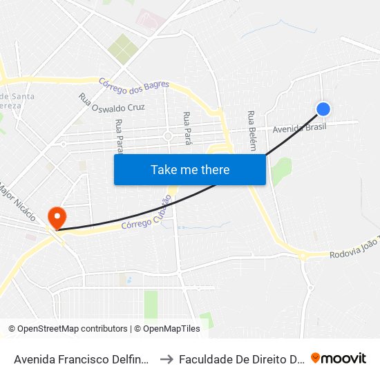 Avenida Francisco Delfino Dos Santos, 841 to Faculdade De Direito De Franca - Facef map